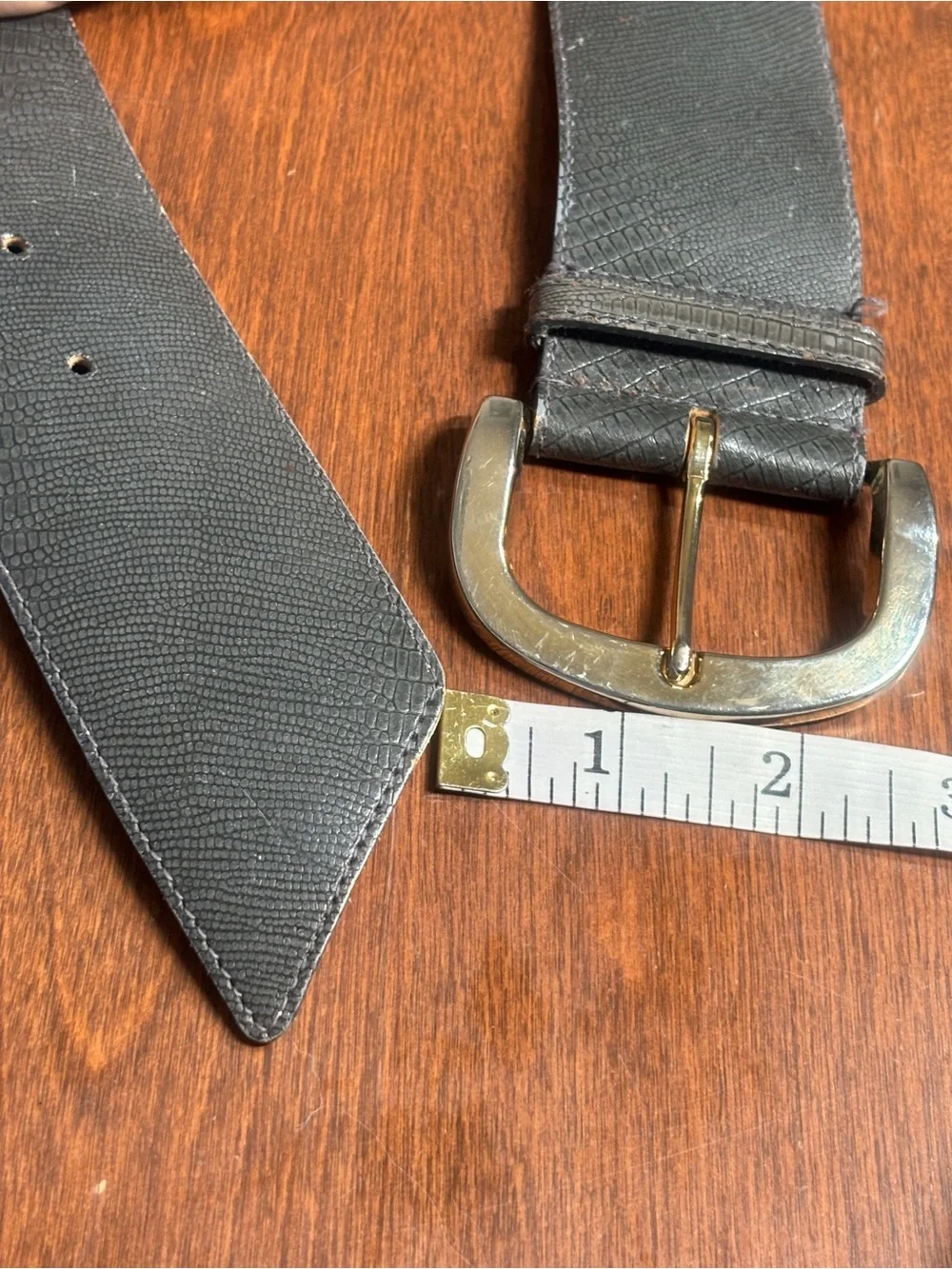 Vintage 90s Wide Black Lizard Embossed Leather Belt